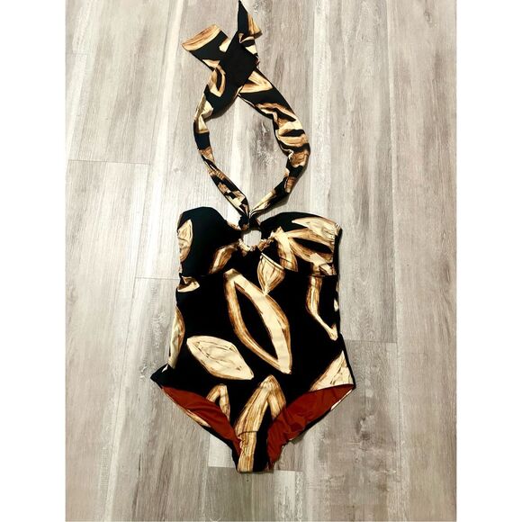 NWT DKNY Women's Black O-Ring One-Piece Bandeau-Neck Swimsuit.  Size M - Picture 3 of 7